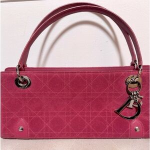 Retro Dior fuchsia suede bag with silver Dior hardware